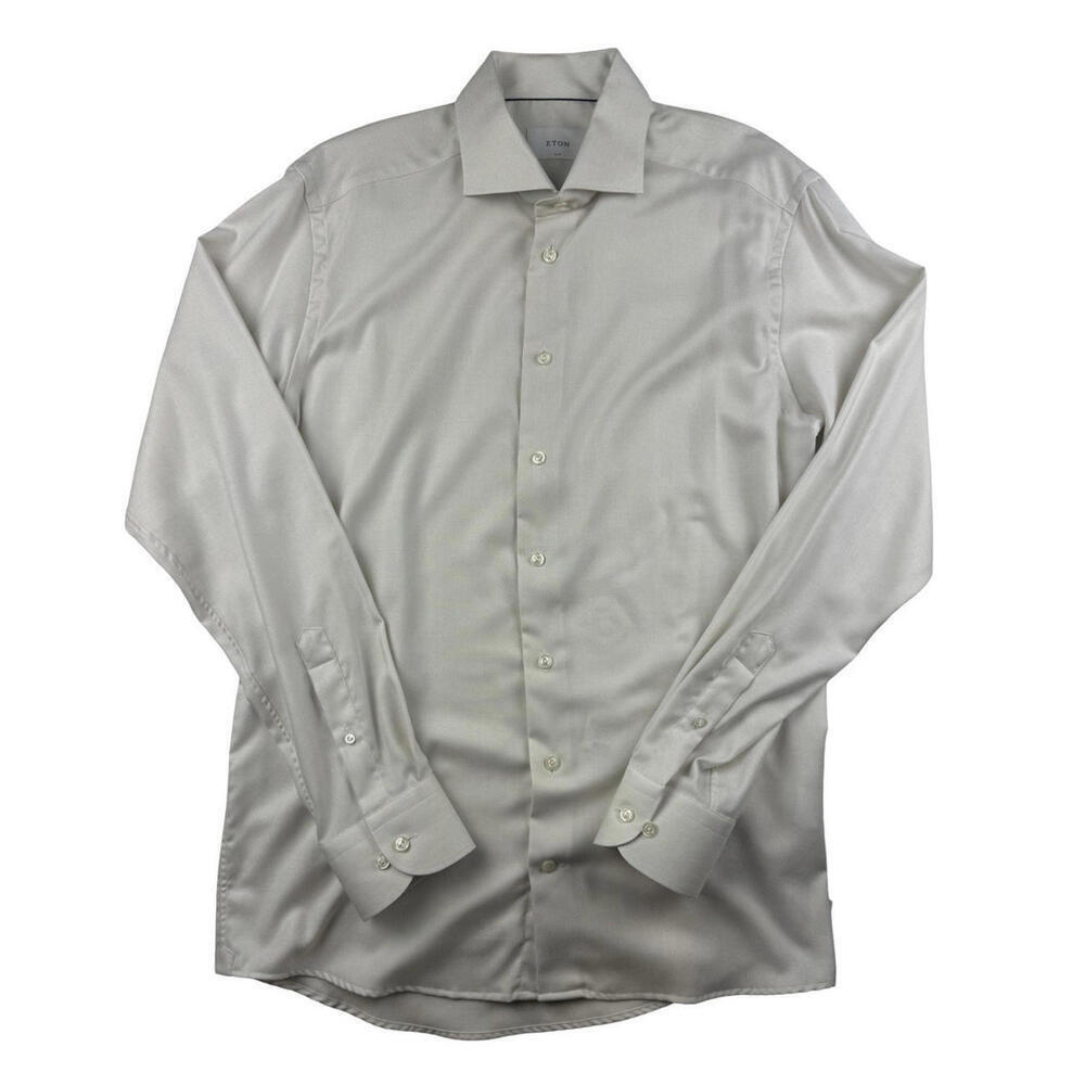 Eton Slim Fit Cotton Dress Shirt Beige Size 42 | 16.5